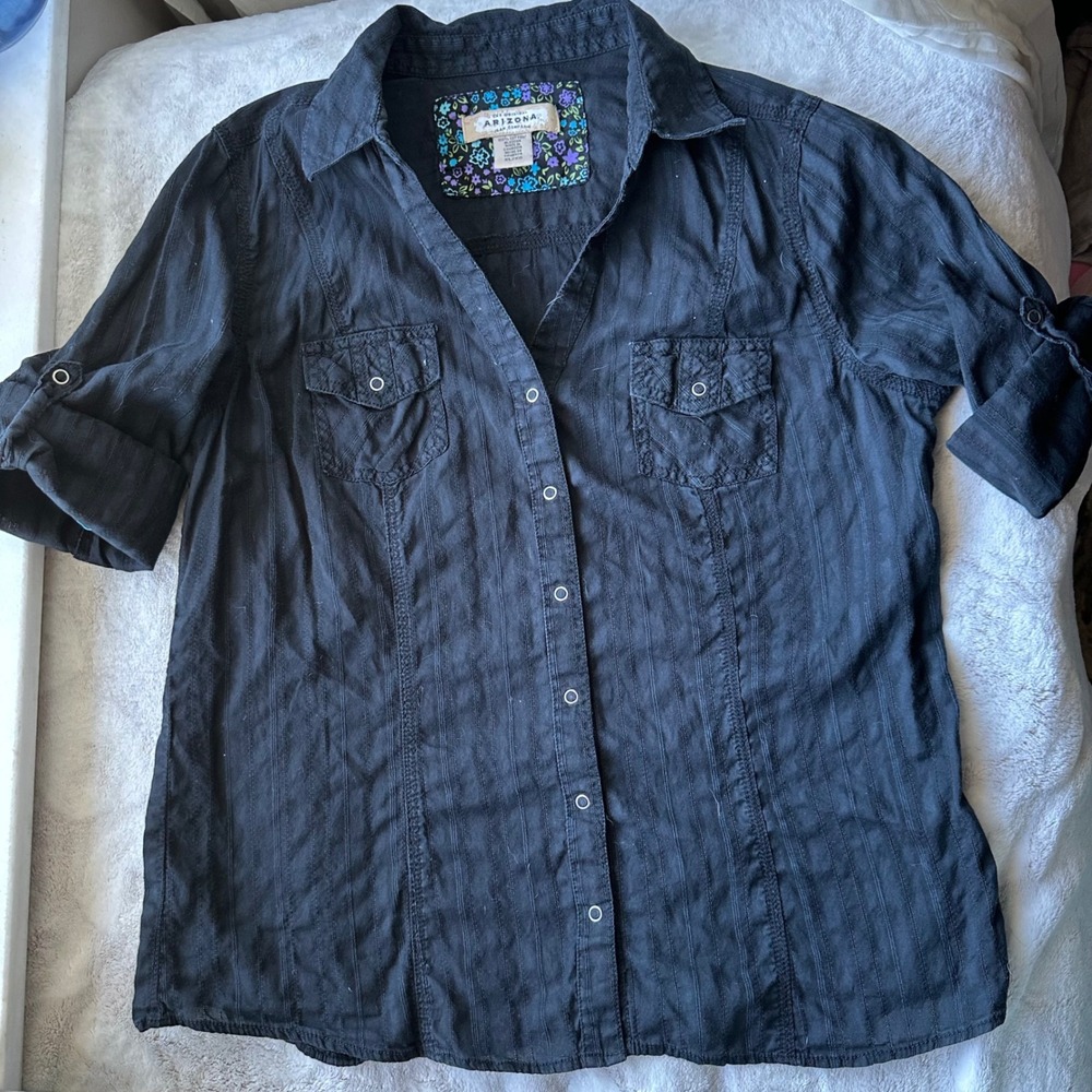 Y2K Western Black Button Down Roll Up Sleeves